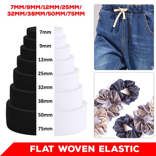 Flat elastic cord black white - elastic,