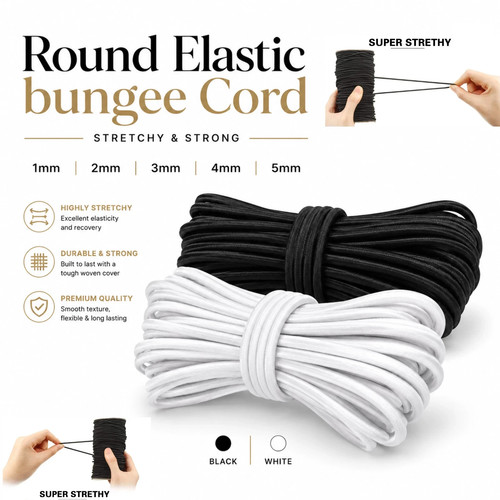 Round elastic cord 1mm 2mm - cord,