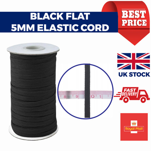Black flat elastic cord - flat, 5mm